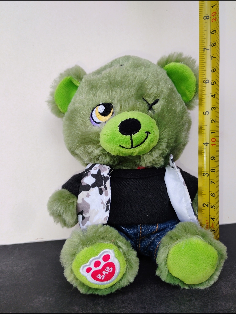 Build-A-Bear Green Winking Plush Bear with Camo Vest